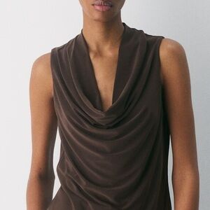 Chic Brown Sleeveless Cowl Neck Top